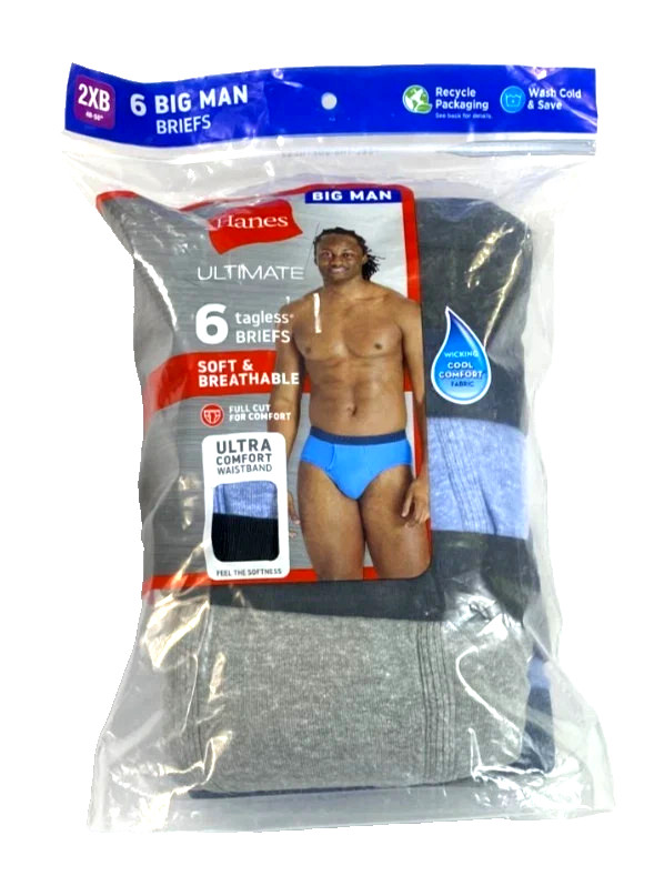 Hanes Mens Big man 6 pack Tagless Brief Underwear 6 pack 4XB (56-58\