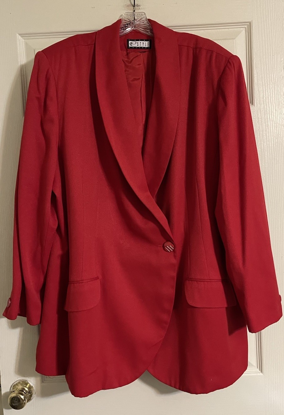 Vtg Ebony Spiegel E -Style Blazer Women\'s Plus Sz 24W Red Polyester Shawl Collar Vtg Ebony Spiegel E -Style Blazer Women\'s Plus Sz 24W Red Polyester Shawl Collar