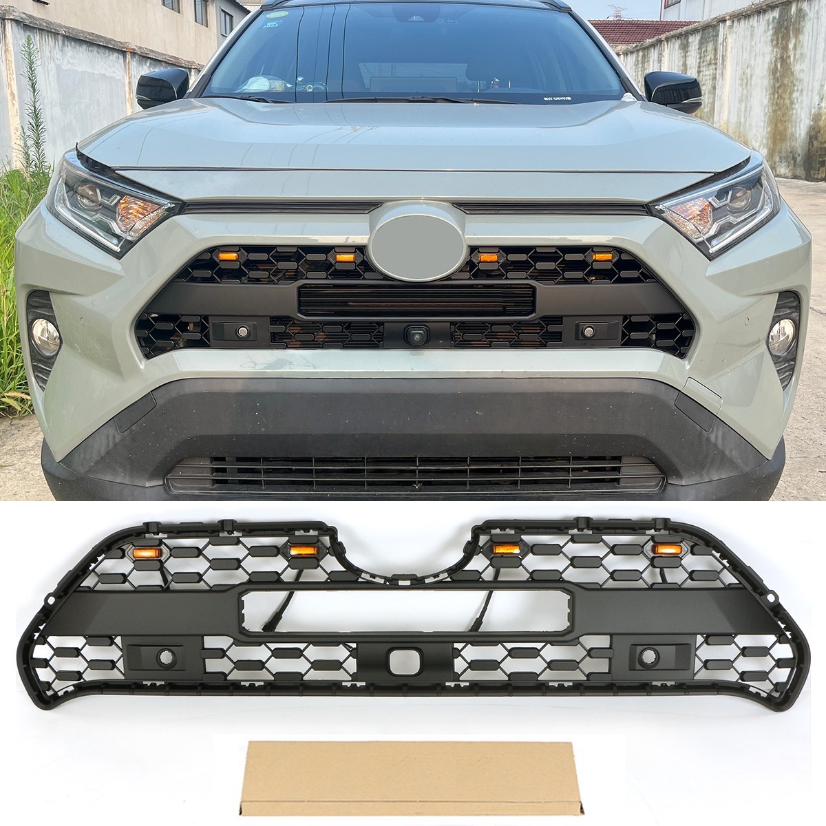 Black Front Grille Fit For Toyota RAV4 2019 - 2023 Bumper Grill With Light Black Front Grille Fit For Toyota RAV4 2019 - 2023 Bumper Grill With Light
