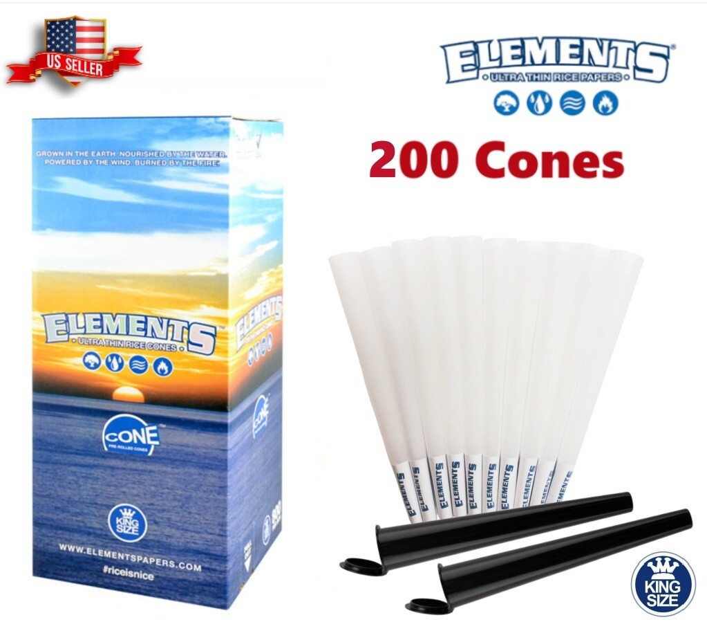 Elements Ultra Thin Rice Cones King Size 200 Pack & 2 Tubes Free