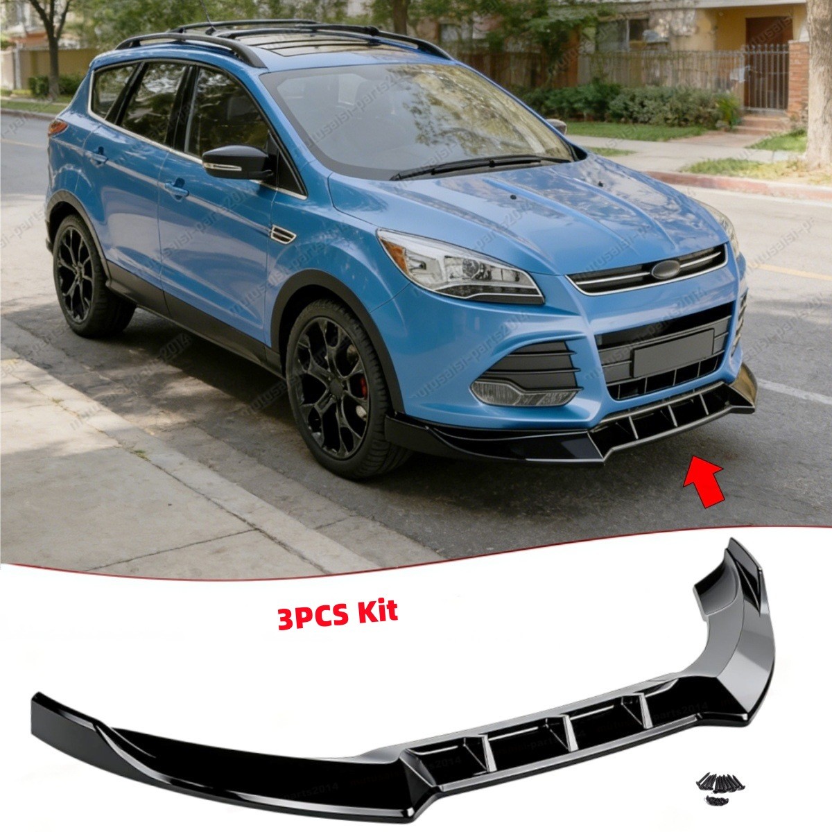 Gloss Black Front Lip Splitter 3PC Fit For Ford Escape 2013-16 S/SE/SEL/Titanium