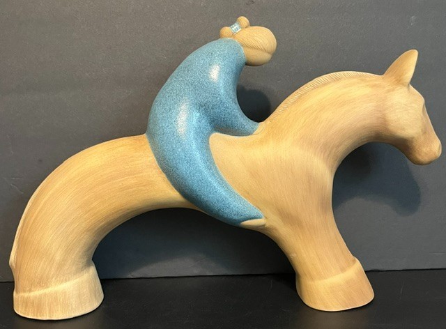 Vintage 1985 Jack Black Navajo Pottery Sculpture Woman on Horse Signed 16\