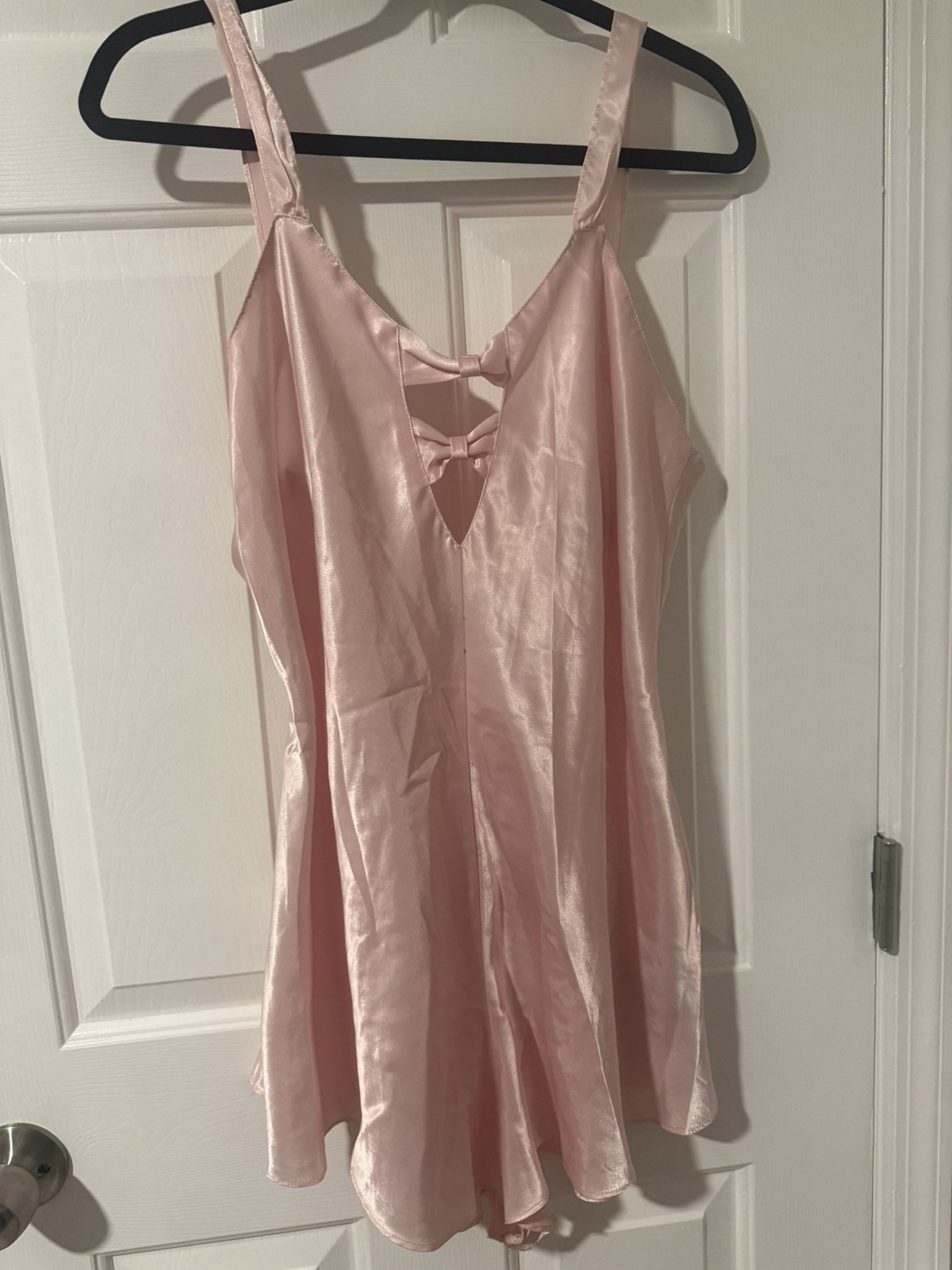 Vintage Kathryn Lingerie Romper Womens Light Pink Satin Bows Sexy Vintage Kathryn Lingerie Romper Womens Light Pink Satin Bows Sexy