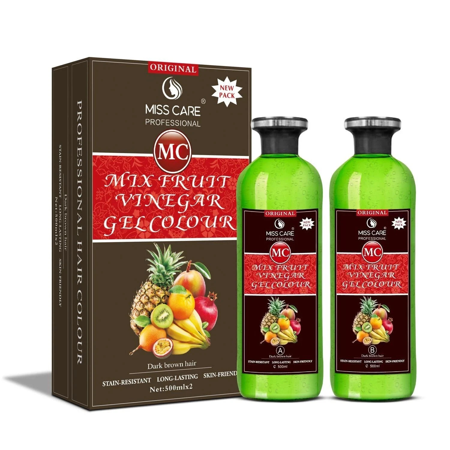Miss Care Original Mix Fruit Vinegar Gel Colour (Dark Brown 500ml x 2 )