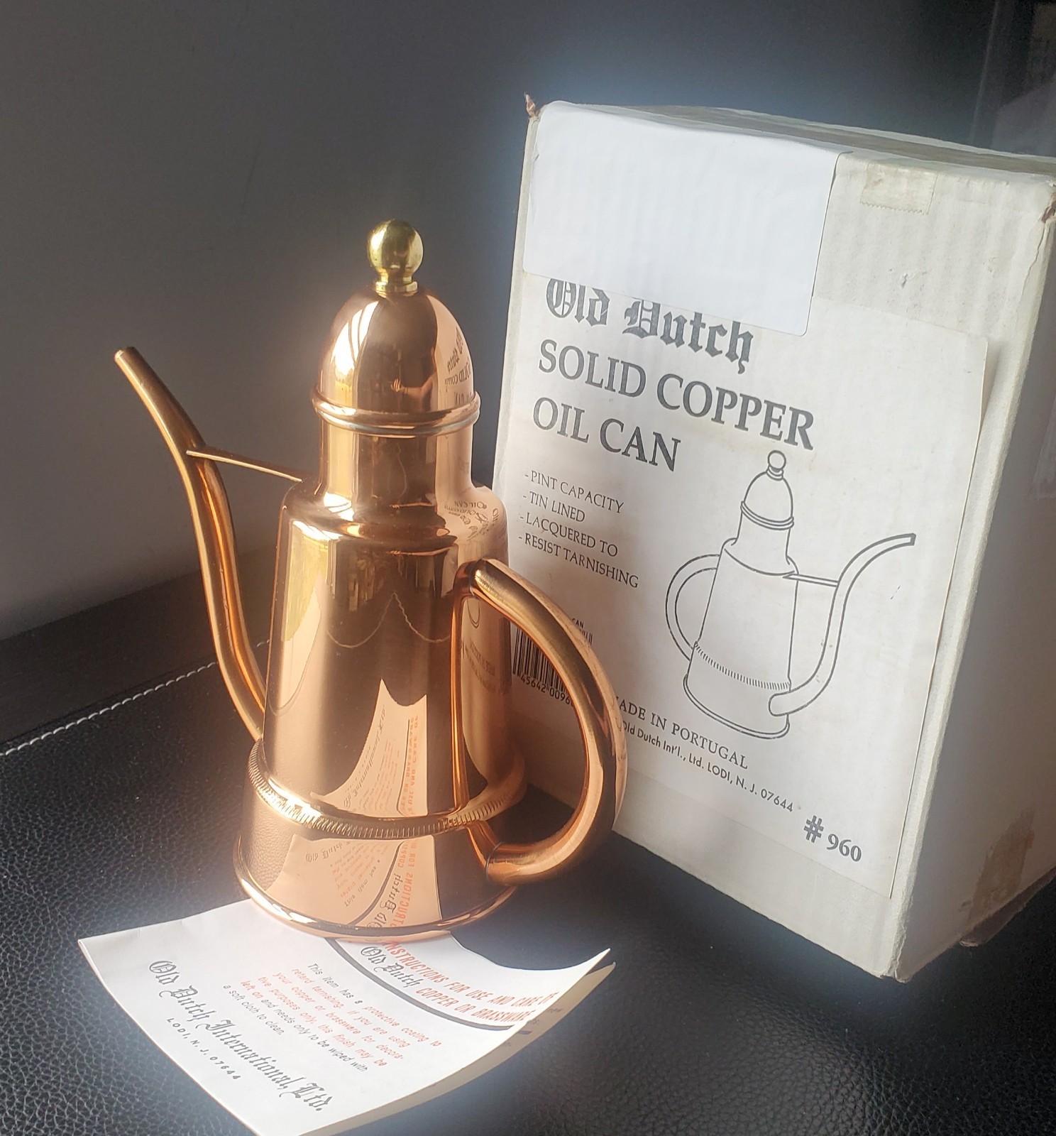 New Old Duch Solid Copper Oil Can Made In Portugal Model#960