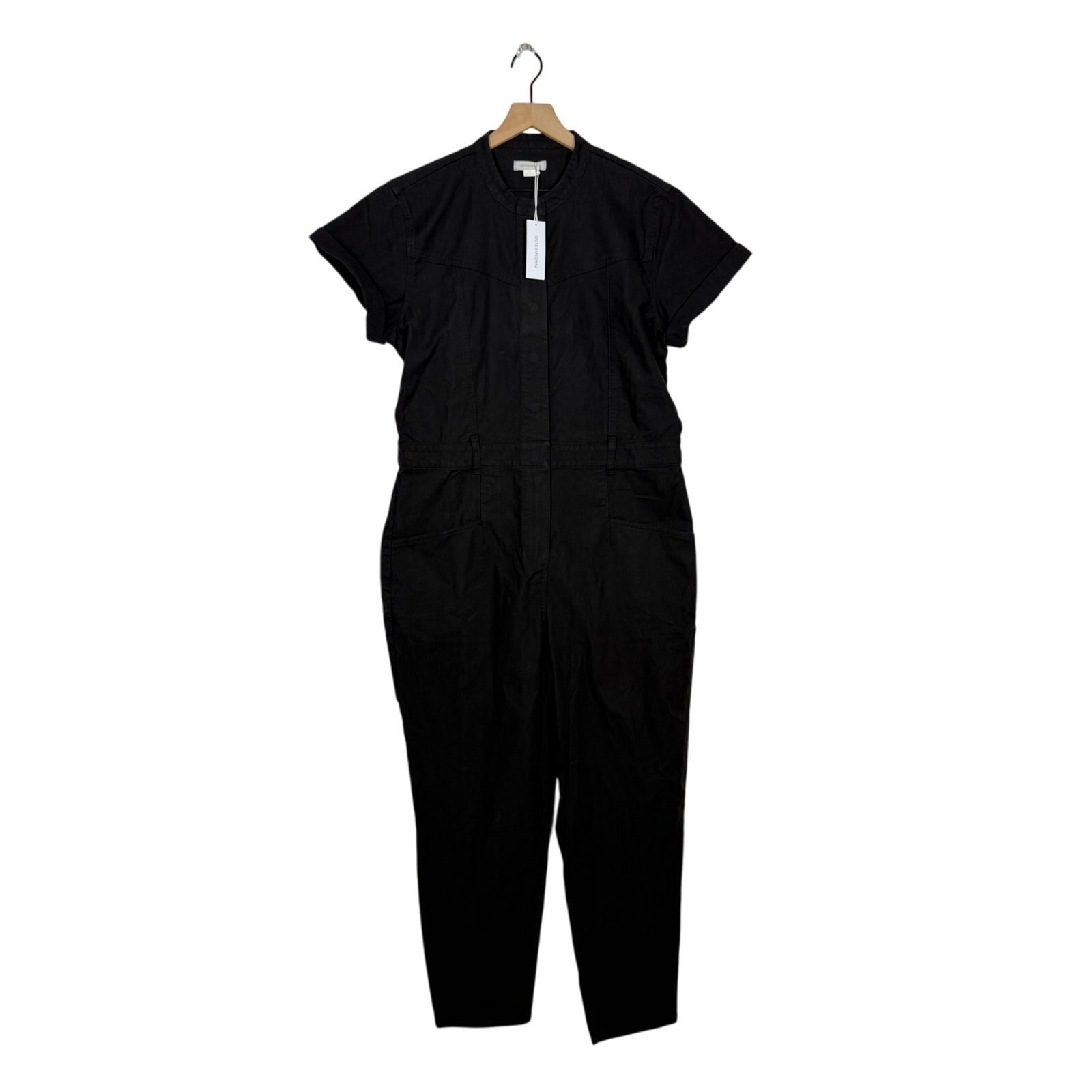 NEW Outerknown Jenson Jumpsuit Size L Black Utility Snap Button Short Sleeve