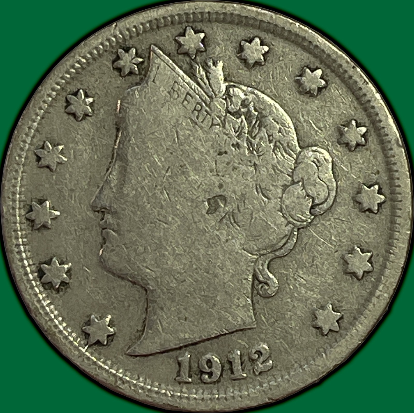 1912-S Liberty Head V Nickel Choice Very Good VG+ Coin #48185