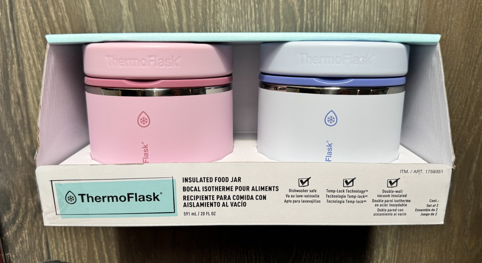 New Thermo Flask Insulated Food Jar 20 Oz 2 Pack 12 Hour Hot 24 Cold Pink/Purple