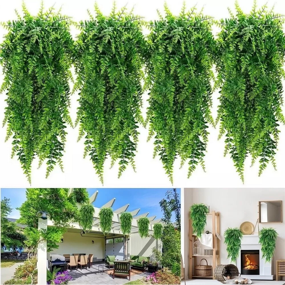 4pc Artificial Hanging Plant Fake Fern Leaf Vine Home Porch Garden Wedding Decor 4pc Artificial Hanging Plant Fake Fern Leaf Vine Home Porch Garden Wedding Decor