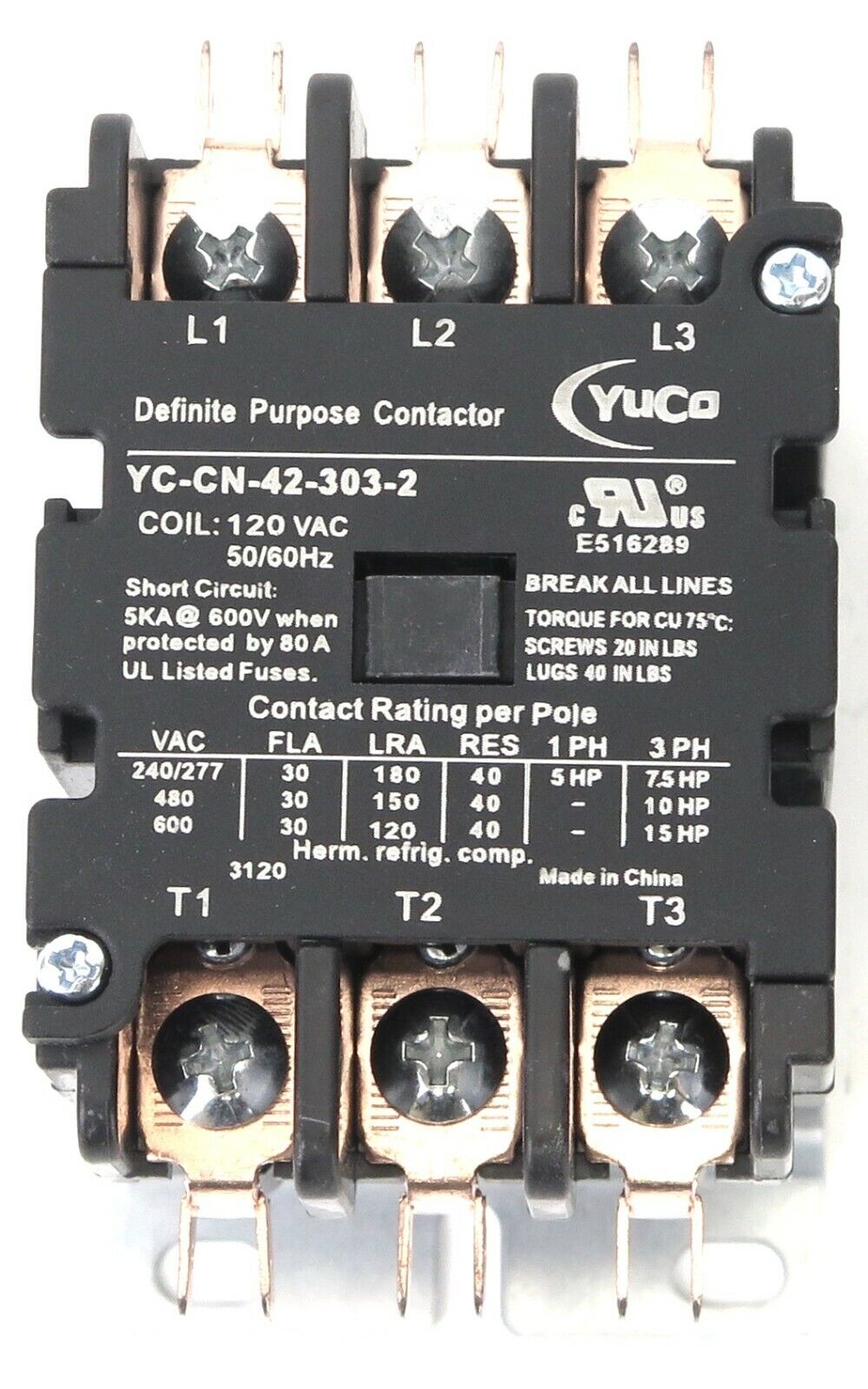 AIR CONDITIONING FLA 30A 600V 3P DP Contactor 120V Coil fits Siemens 42BF35AF