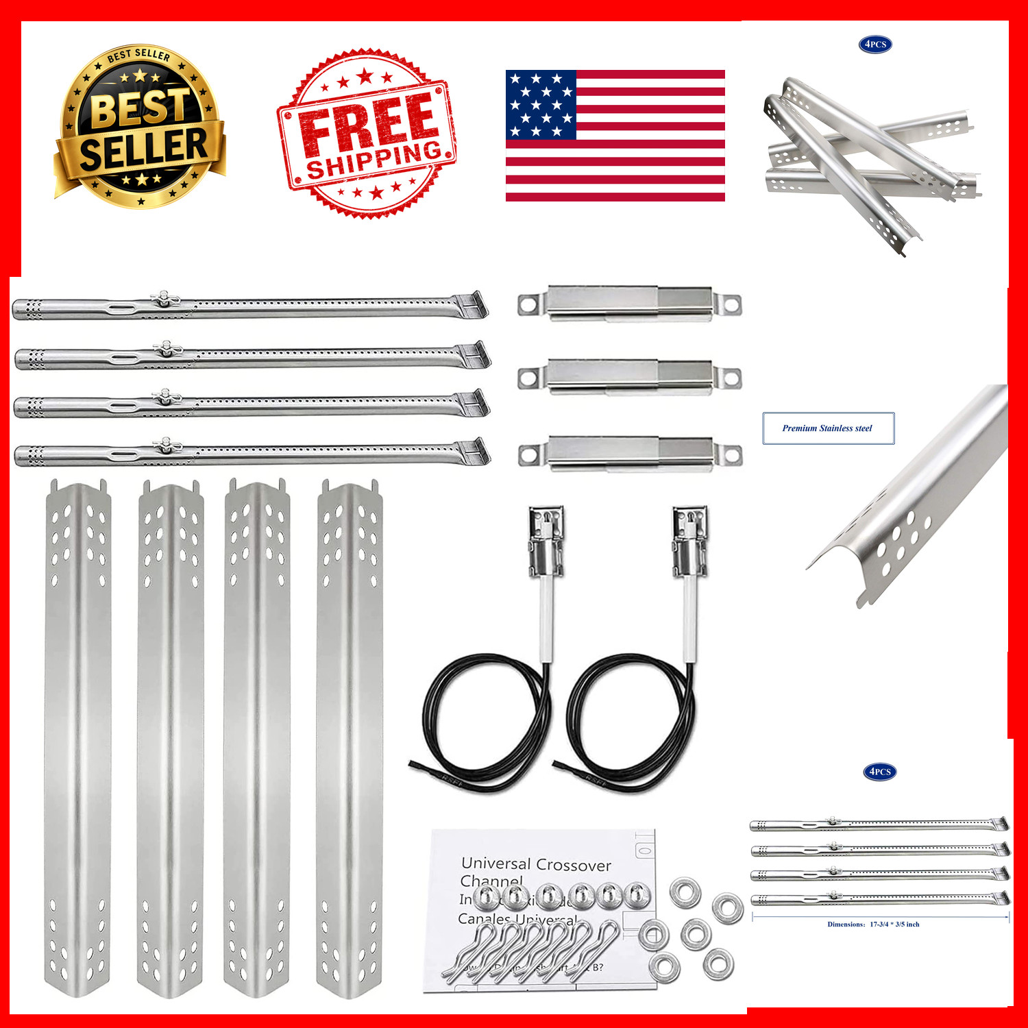 Grill Parts Kit for Char-Broil Performance 4-Burner 4x Non-Magnetic Stainless
