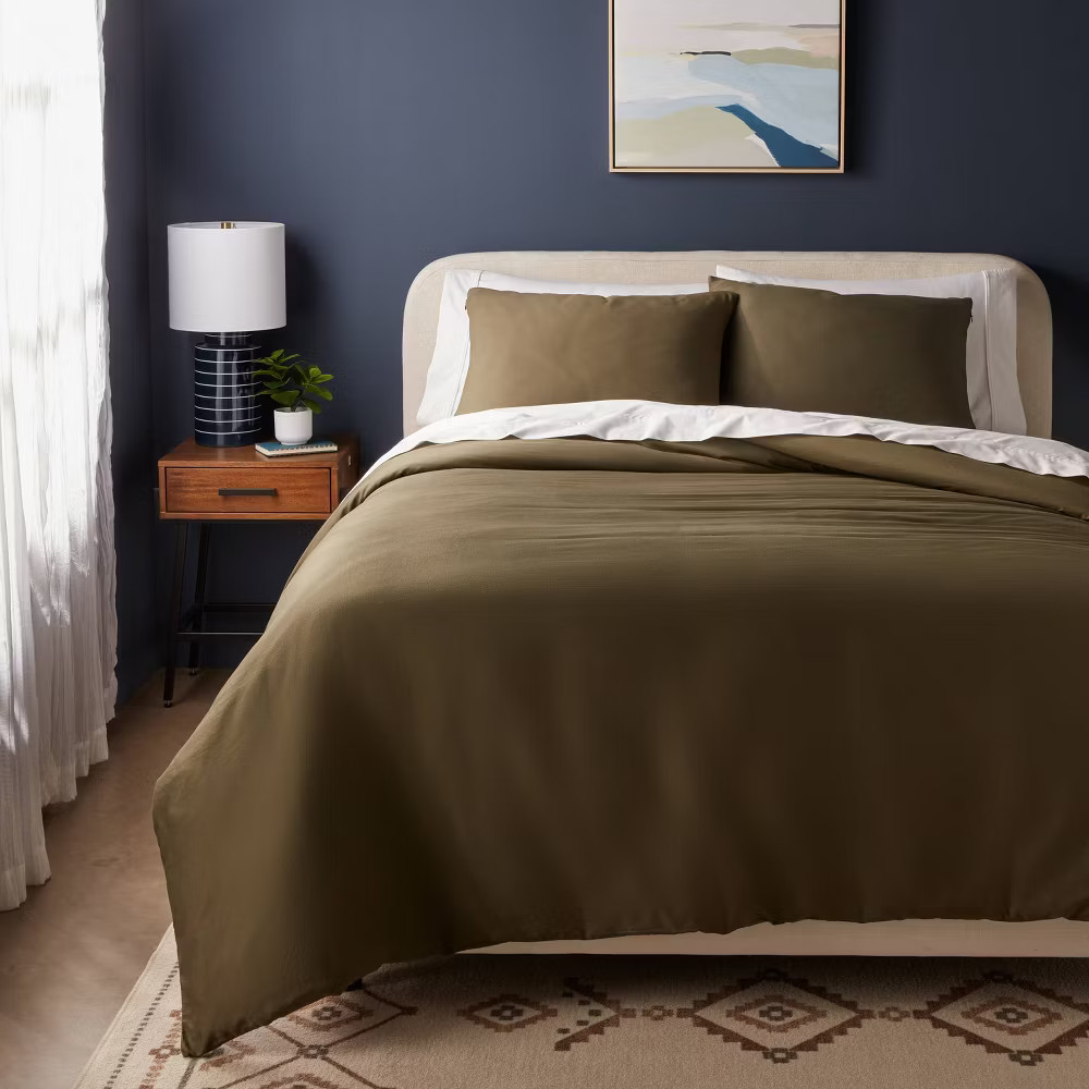 Threshold King Size Washed Cotton Sateen Duvet Set Dark Olive 250 Thread