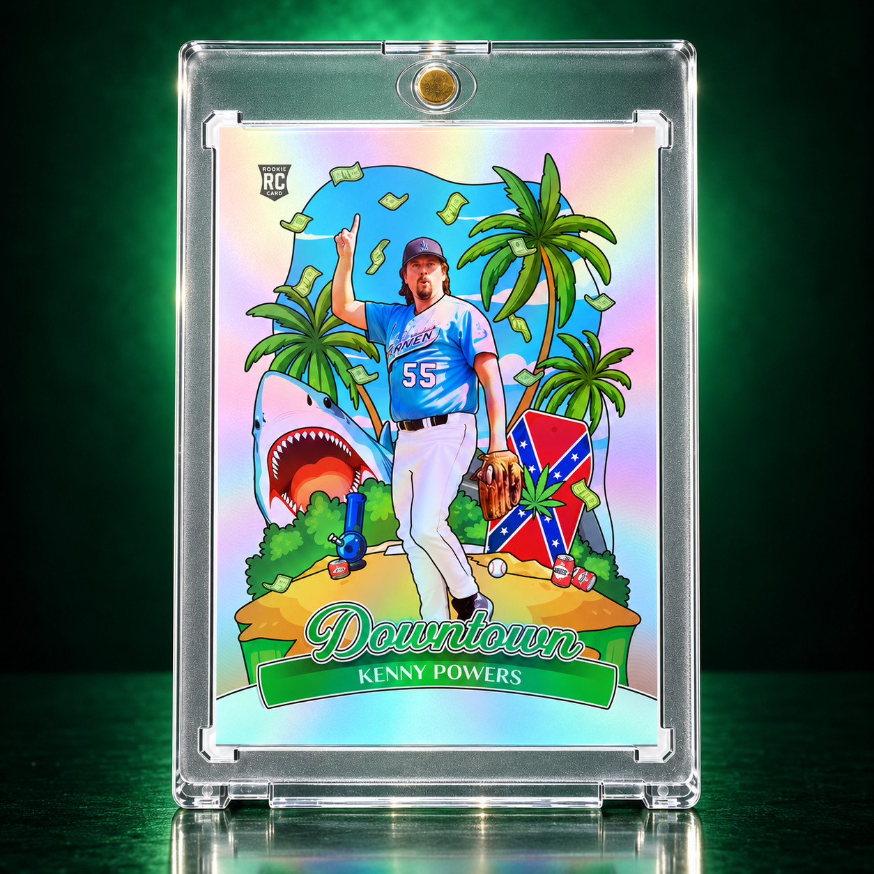 KENNY POWERS DOWNTOWN HOLO CUSTOM CARD EASTBOUND & DOWN MAGNETIC CASE DANNY MCBR