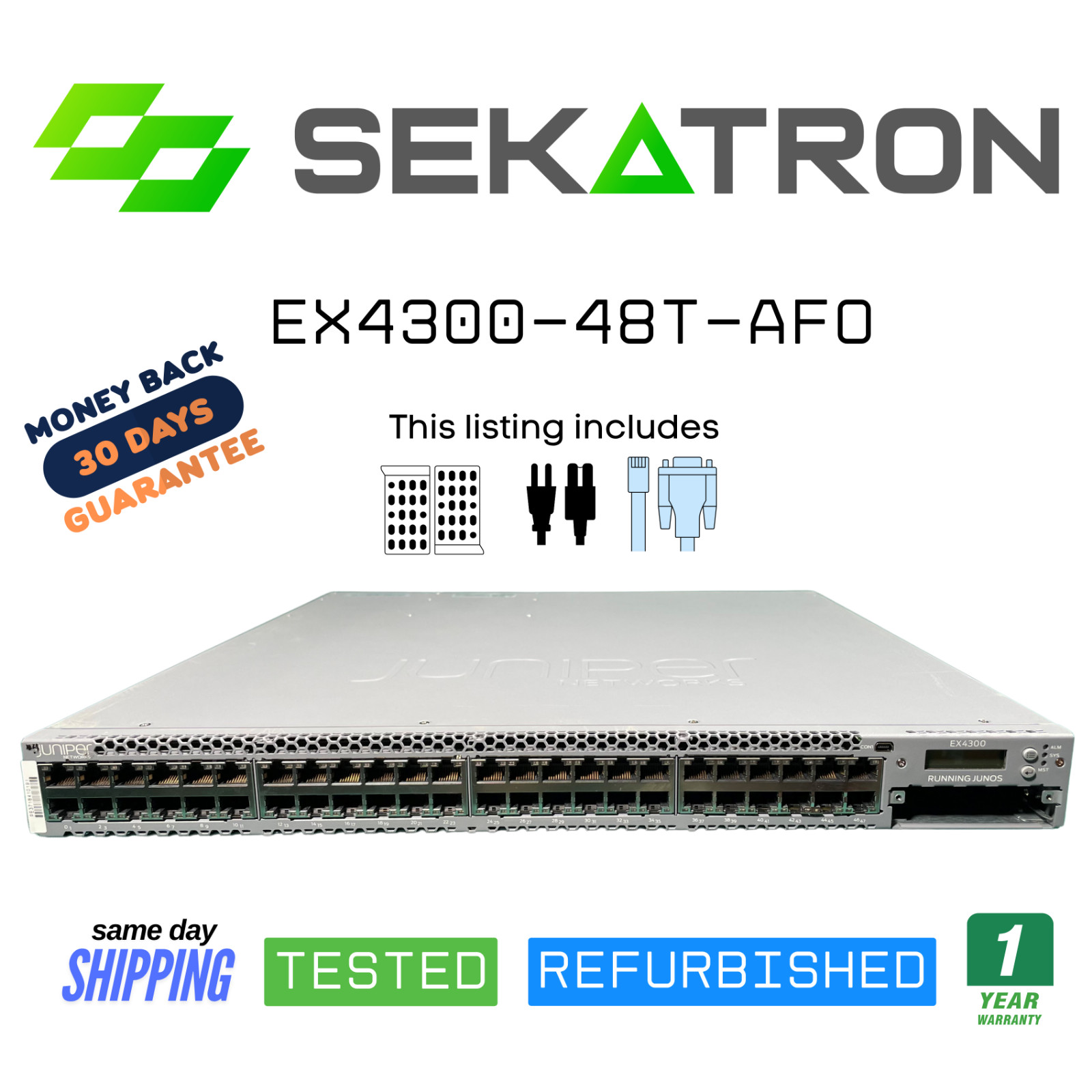 ♻️ Juniper EX4300-48T-AFO 48-Port Gigabit Ethernet Switch Front-Back w/ Dual AC