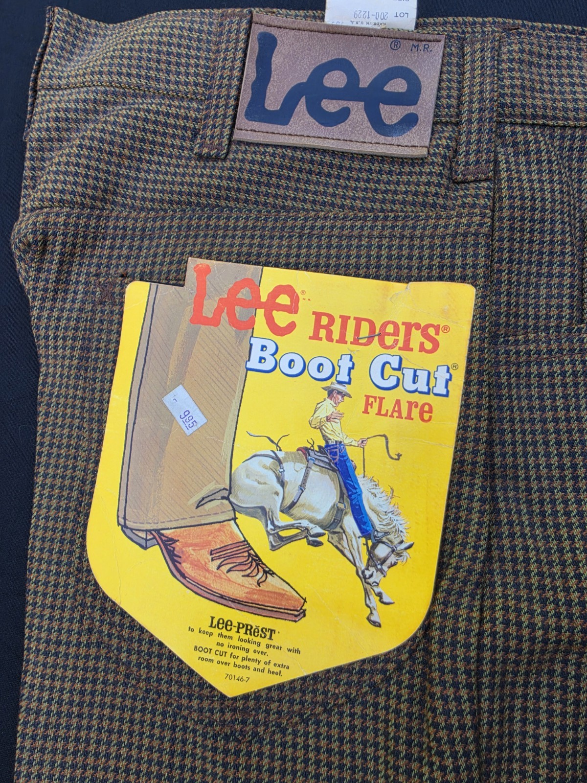 Vintage-70\'s Deadstock Lee Riders Boot Cut Flare Houndstooth Textured 32x30 NWT Vintage-70\'s Deadstock Lee Riders Boot Cut Flare Houndstooth Textured 32x30 NWT