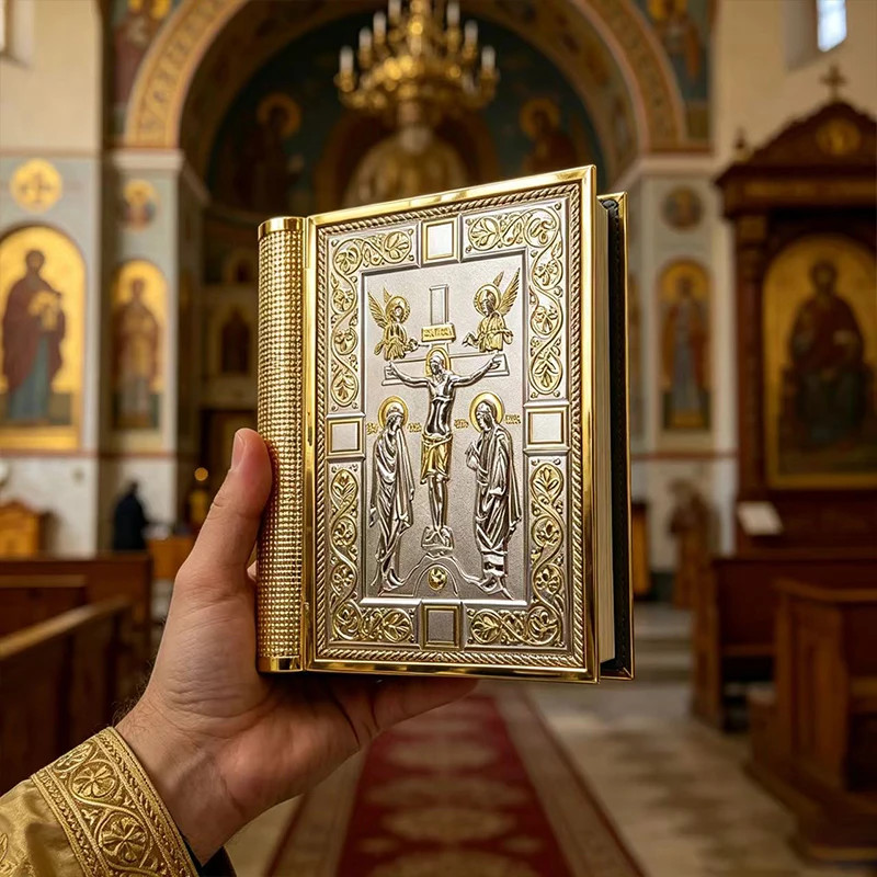 Orthodox Gospel Cover Crucifixion Relief Icon Priest Liturgy Church Holy Decors