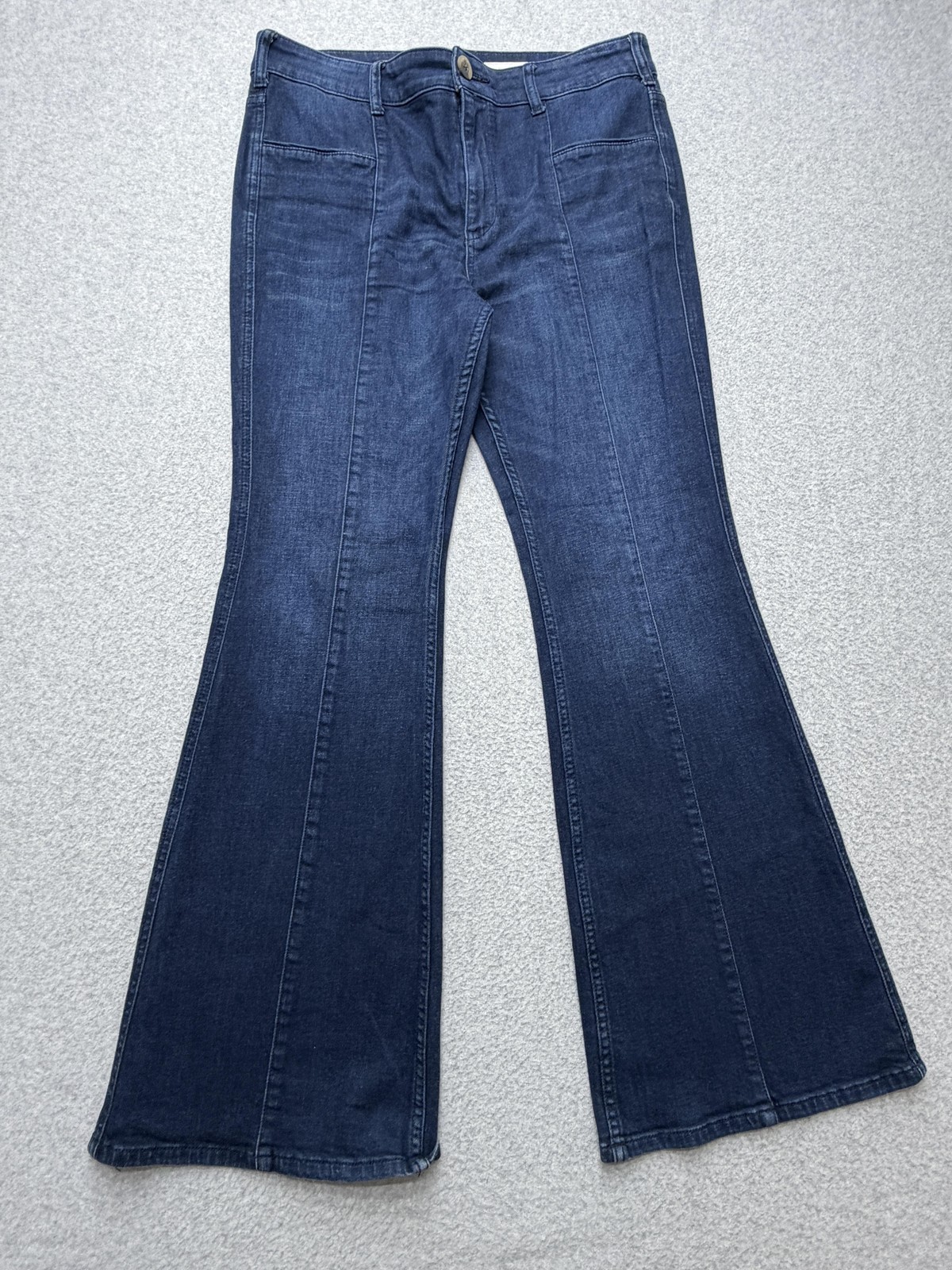 Pilcro And The Letterpress Flare Jeans Womens 32 Blue Dark Wash Stretch Denim