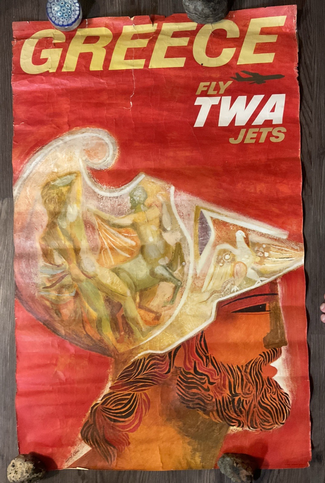 Original 1950’s GREECE FLY TWA JETS by David Klein, Airline Poster Original 1950’s GREECE FLY TWA JETS by David Klein, Airline Poster