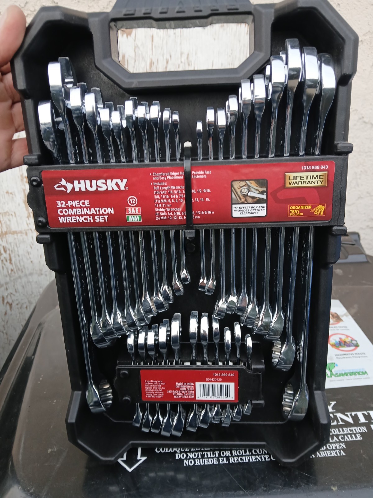 Husky 32 Piece Combination Wrench Set SAE/MM Organizer Tray Storage Case