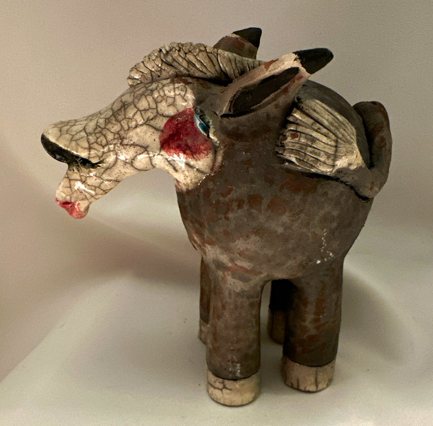 Raku Zoo by Chris Moses donkey whistle pottery signed and stamped