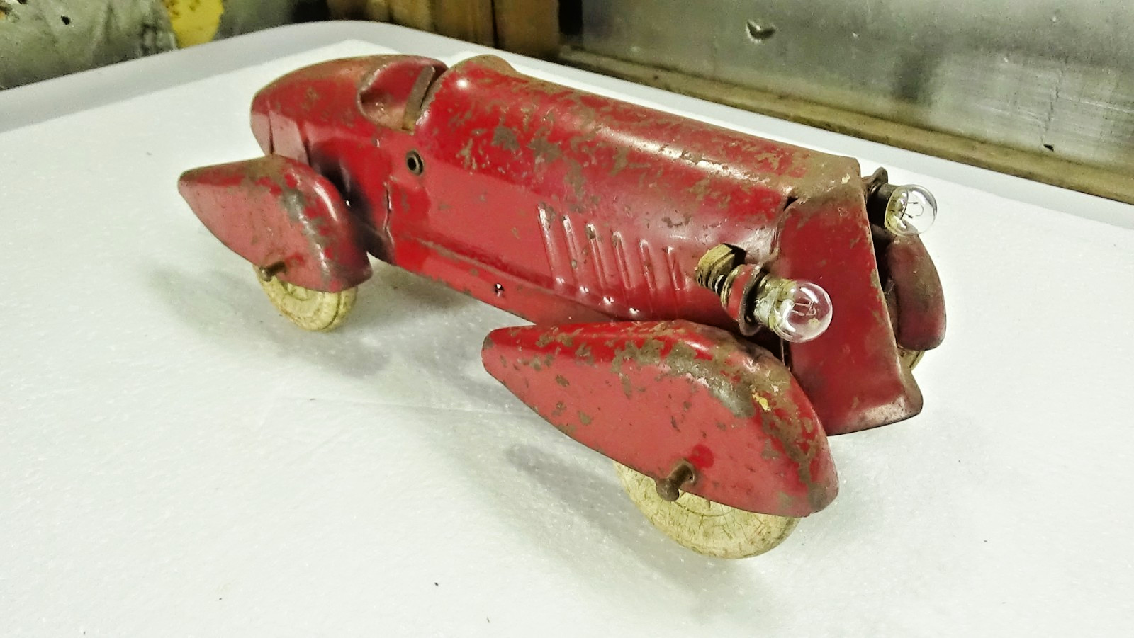 VTG 1930s Wyandotte Electric Boattail Racer Pressed Steel Toy Car WORKING Lights VTG 1930s Wyandotte Electric Boattail Racer Pressed Steel Toy Car WORKING Lights