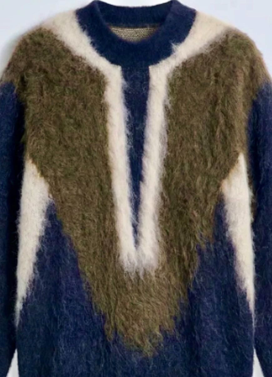 Fashion Nova Men Luxury Mock Neck Sweater L Navy Olive Fuzzy Brushed Knit New