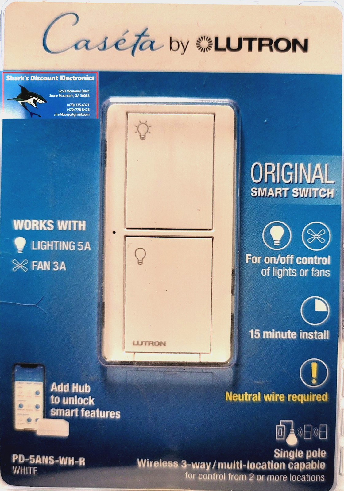Caseta by Lutron Original Smart Switch PD-5ANS-WH-R NEW FREE FAST SHIP Caseta by Lutron Original Smart Switch PD-5ANS-WH-R NEW FREE FAST SHIP