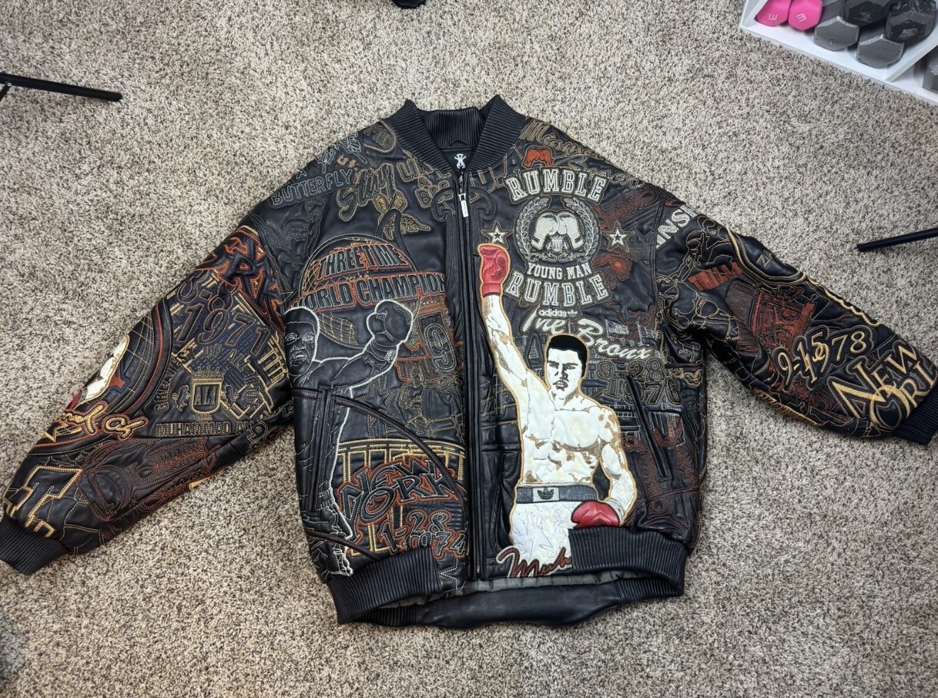 Adidas Al Wissam Muhammad Ali Leather Jacket The GOAT Black Embroidered Large L