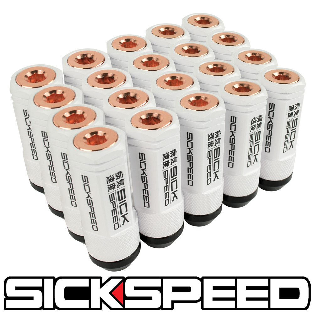 SICKSPEED 20PC WHITE/ROSE GOLD CAPPED ALUMINUM 50MM 3 PC LUG NUTS 12X1.5 N17