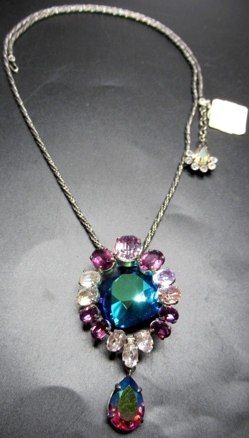 BALENCIAGA Made in France Purple Rhinestone Pendant Necklace W/ Original Tag