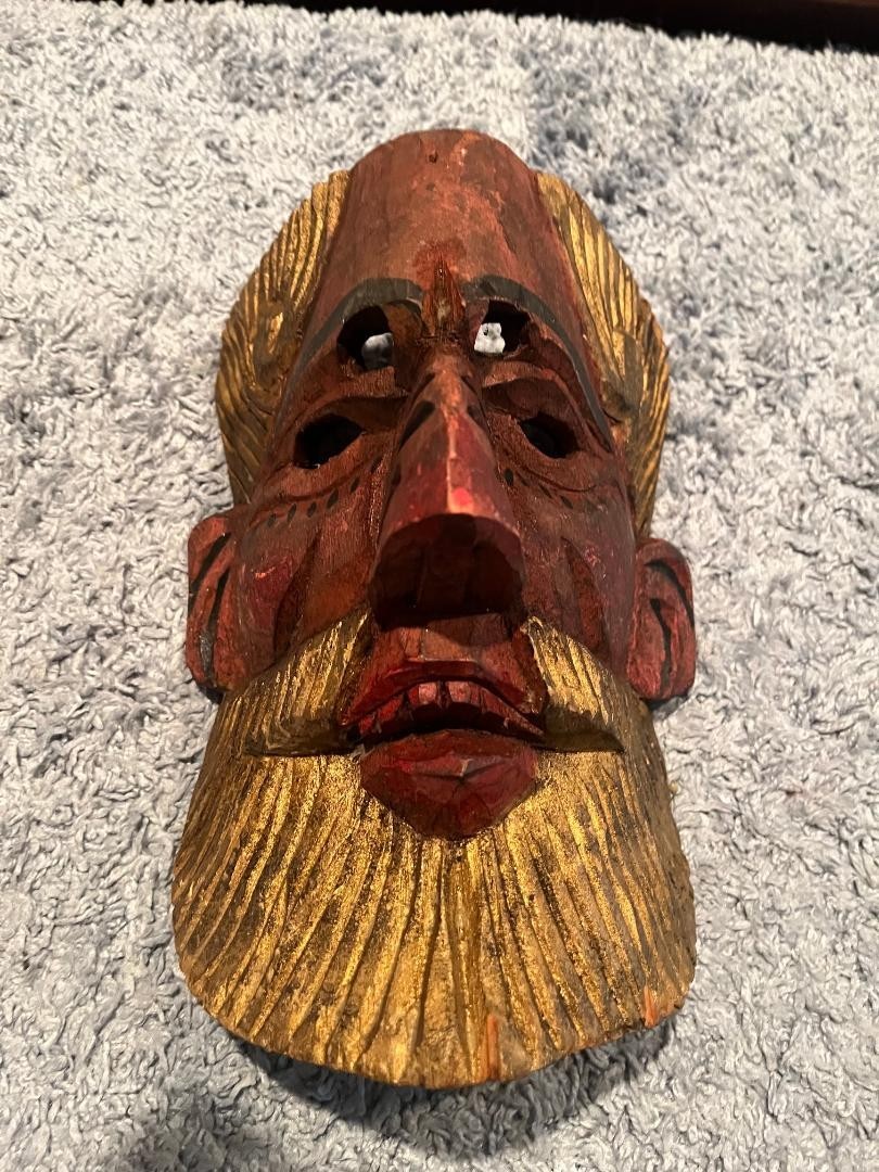 VINTAGE HAND CARVED WOODEN MASK, VINTAGE HAND CARVED WOODEN MASK,