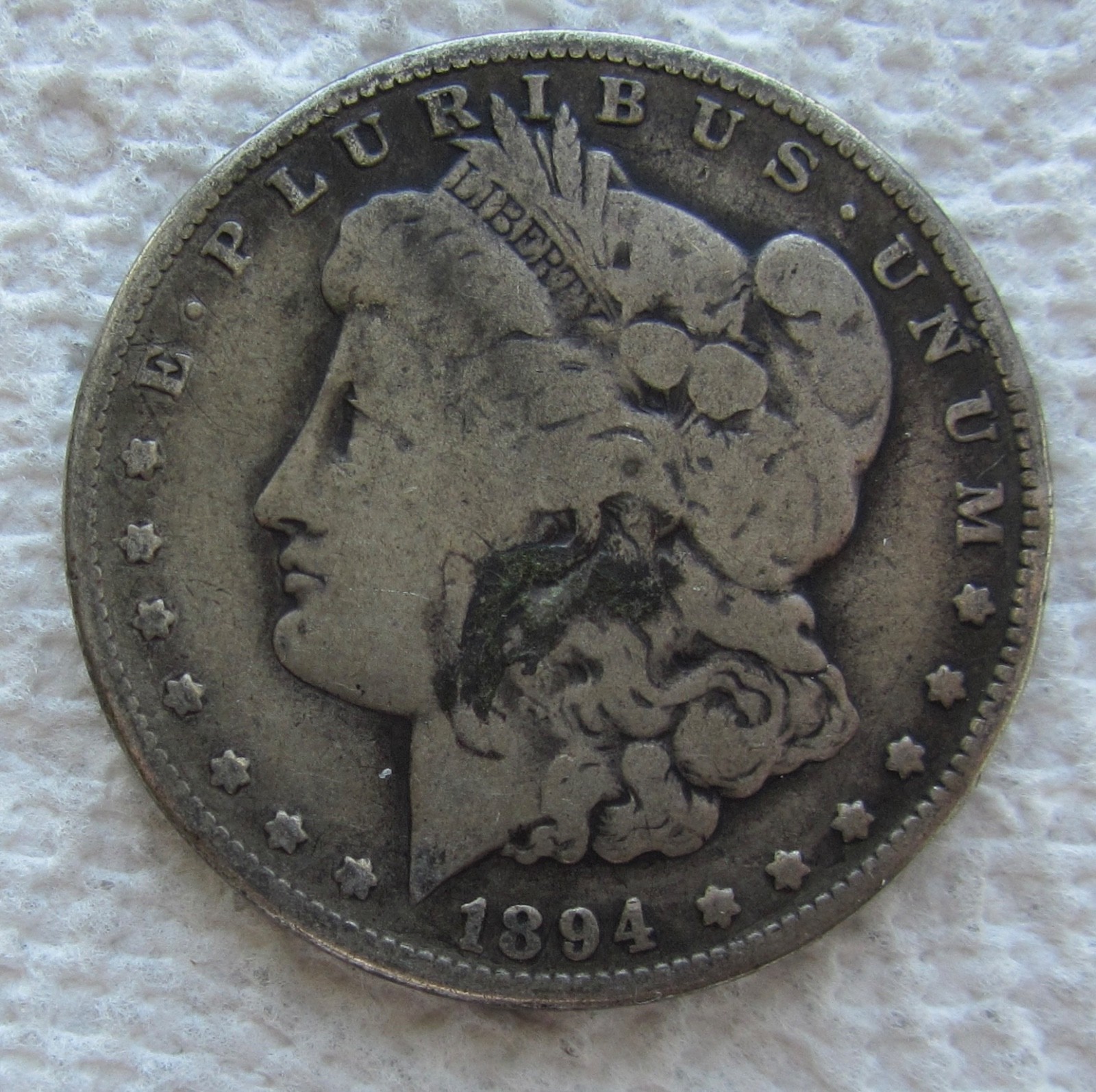 1894-S $1 Morgan Silver Dollar Rare Key Date Lower Grade Dark Spots Hole Filler