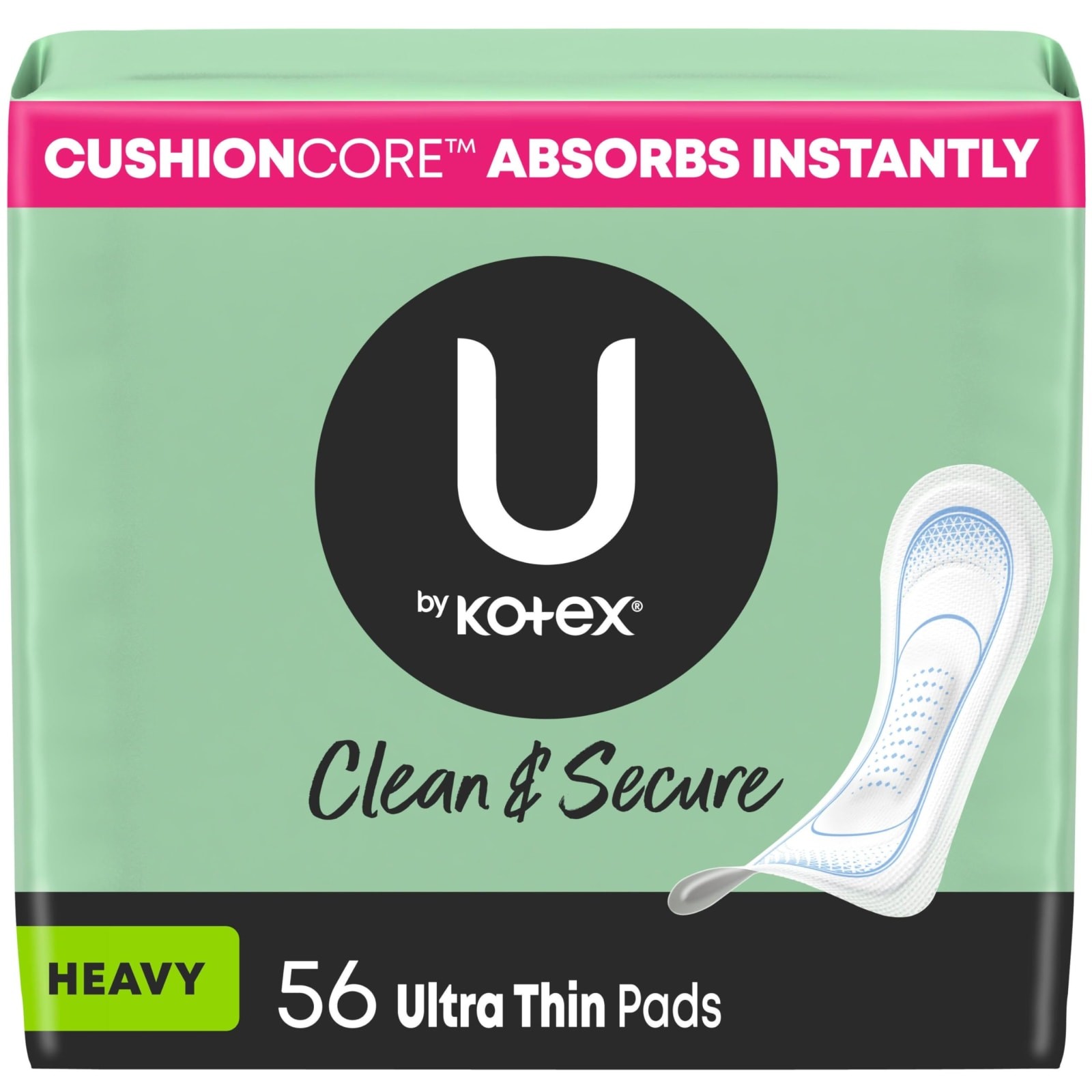U by Kotex Clean & Secure Ultra Thin Pads Heavy Absorbency 56 Count U by Kotex Clean & Secure Ultra Thin Pads Heavy Absorbency 56 Count