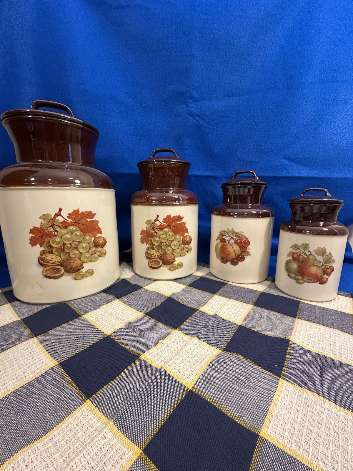 Vintage McCoy Pottery Four-Piece Fruit Festival Cannister Set