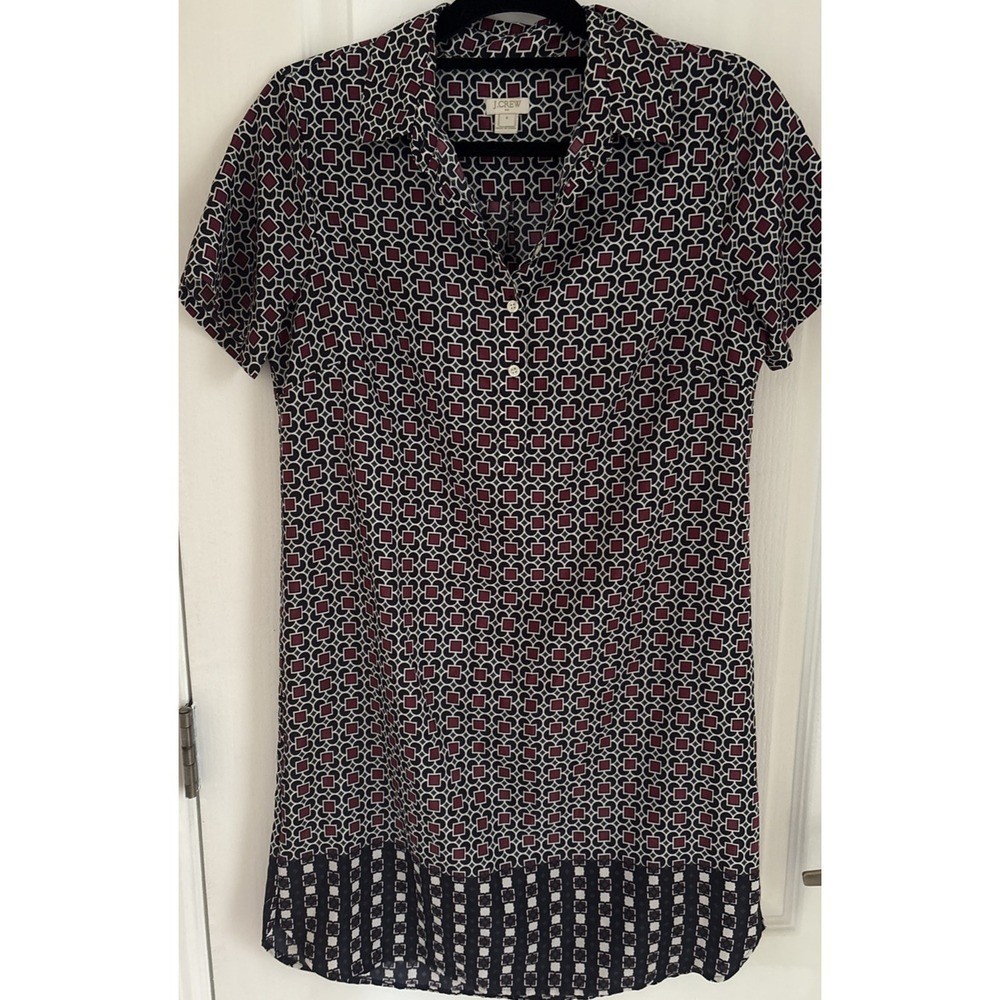 J.Crew Womens Short-Sleeve Button-Down Shirt Dress Geometric Print Career Sz 4 J.Crew Womens Short-Sleeve Button-Down Shirt Dress Geometric Print Career Sz 4