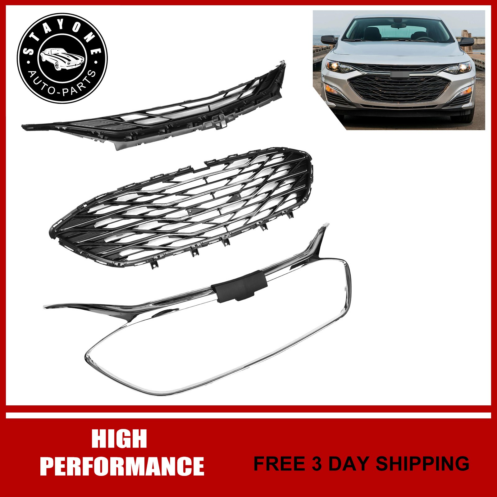 For 2019-2025 Chevrolet Malibu Front Bumper Grille Upper & Lower Mesh Grill For 2019-2025 Chevrolet Malibu Front Bumper Grille Upper & Lower Mesh Grill