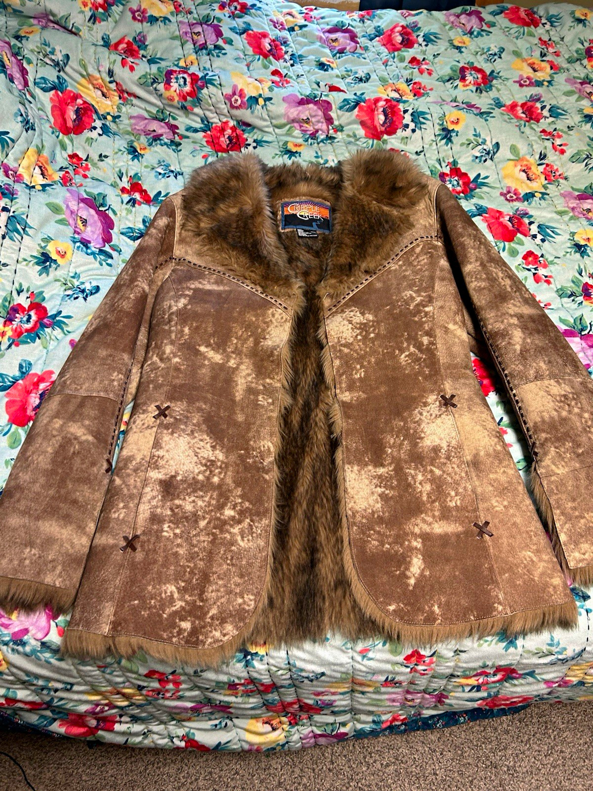 Vintage Cripple Creek leather faux fur jacket Size M