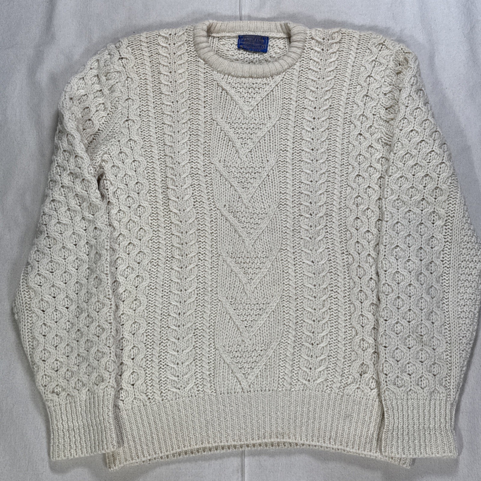 Vintage Pendleton Wool Fisherman Cable Knit Sweater Ivory Made in USA Sz Sm Vintage Pendleton Wool Fisherman Cable Knit Sweater Ivory Made in USA Sz Sm