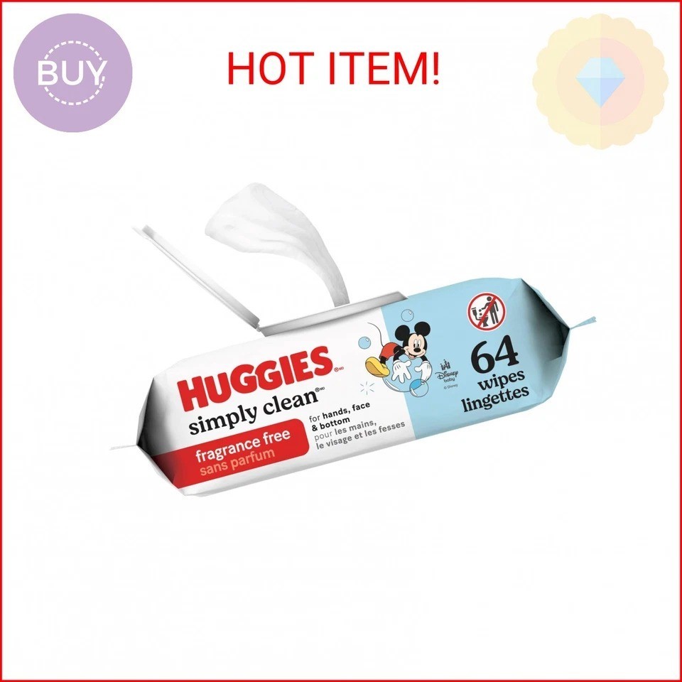 Huggies Simply Clean Unscented Baby Diaper Wipes, 1 Flip-Top Pack (64 Wipes Tota