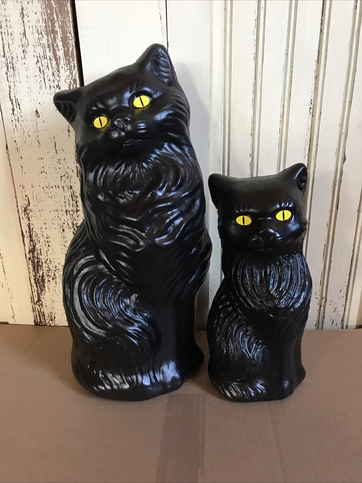 Halloween Black Cats Decoration Bank Scary Yellow Eyes PAIR Plastic Halloween Black Cats Decoration Bank Scary Yellow Eyes PAIR Plastic