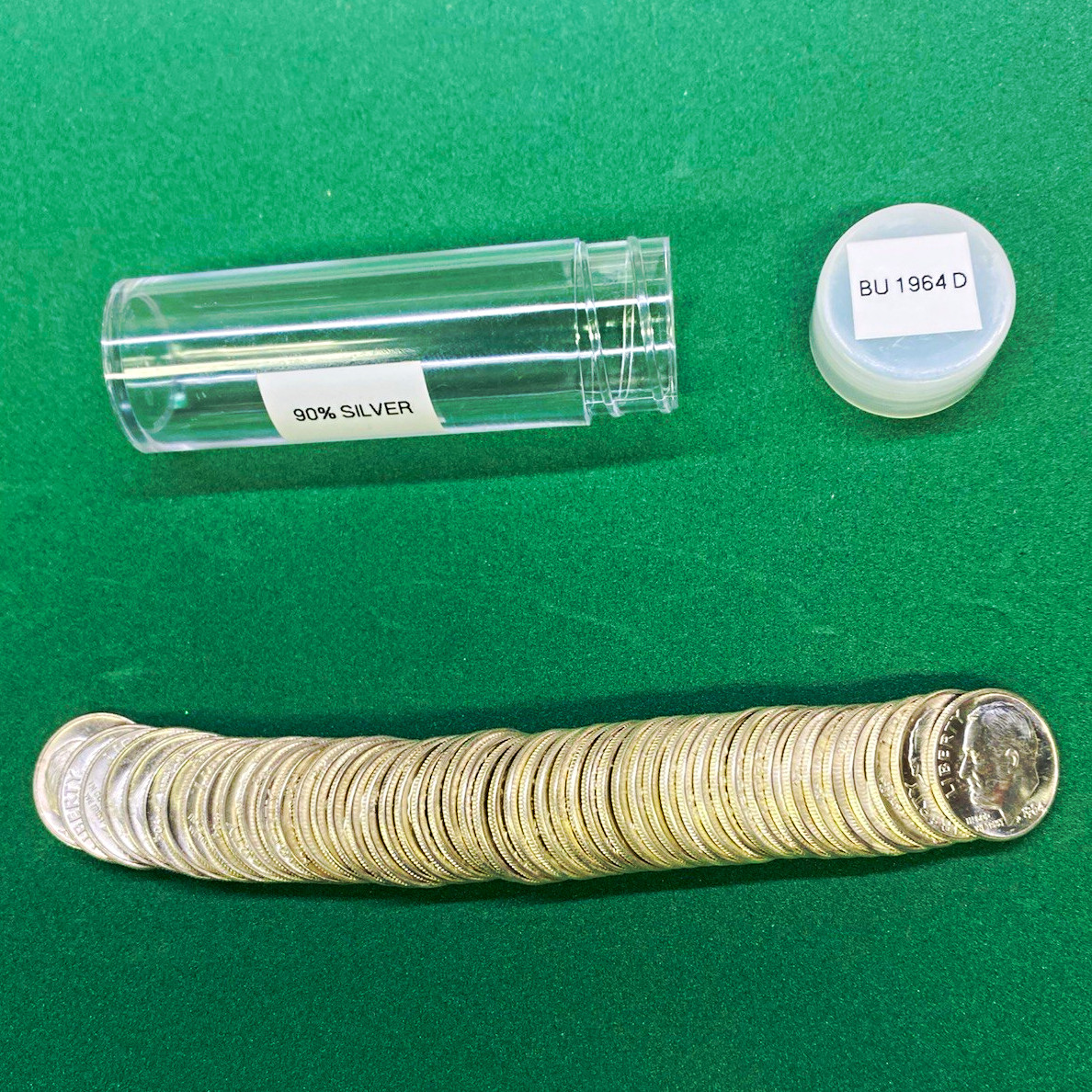 1964-D BU  Roosevelt Dime Roll of 50- $5 Face Value