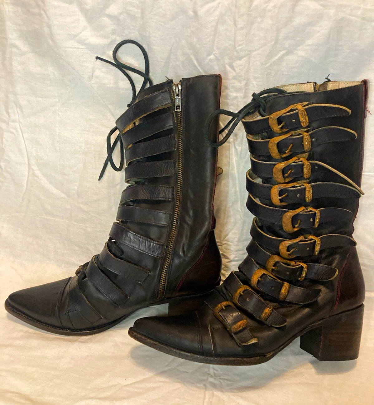 Freebird by Steven Boots size 10 Black Leather Mid-Calf Zip Buckle Stoke RARE Freebird by Steven Boots size 10 Black Leather Mid-Calf Zip Buckle Stoke RARE