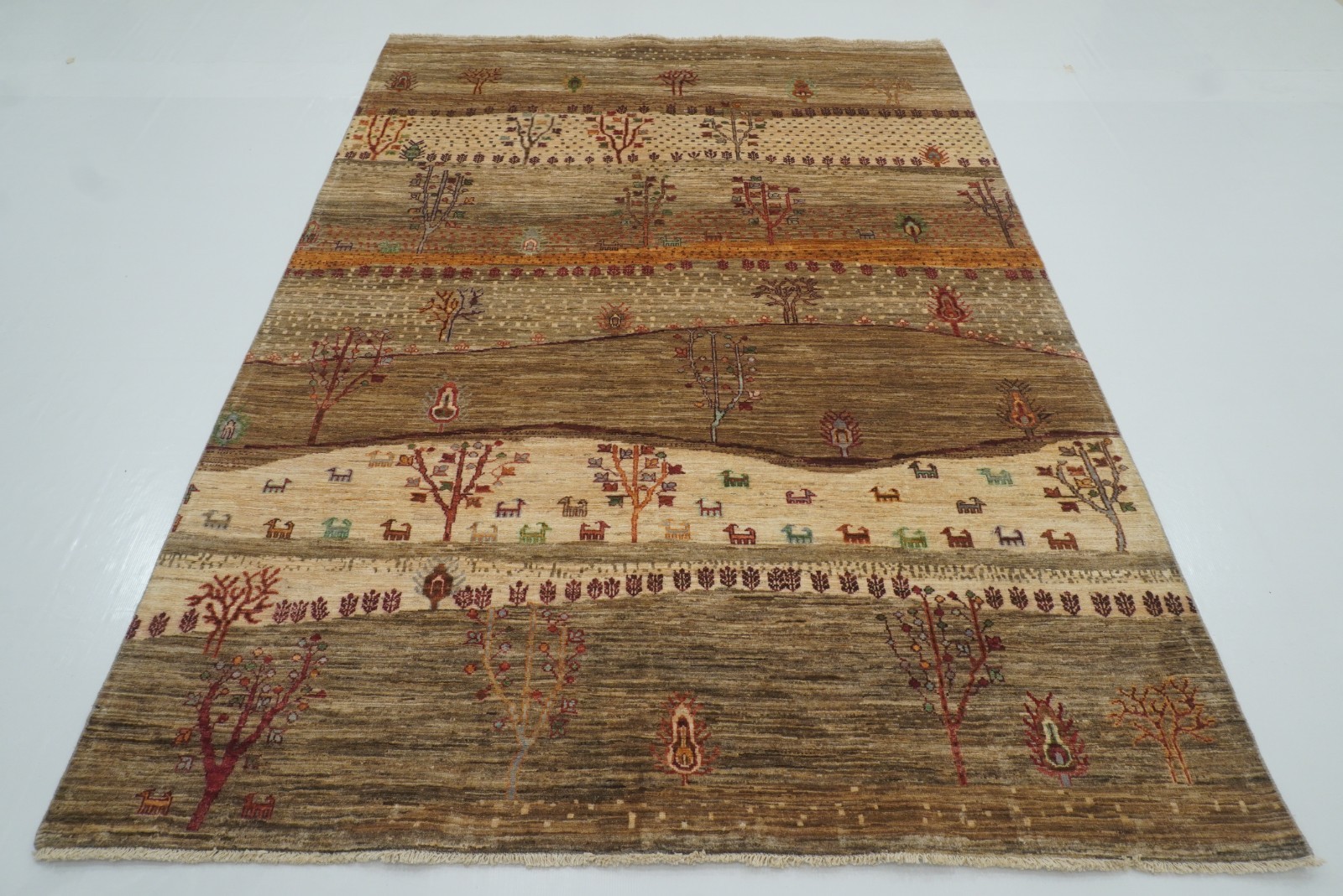 6 x 8 ft Beige tree of life Gabbeh Afghan Hand Knotted Wool Tribal Rug