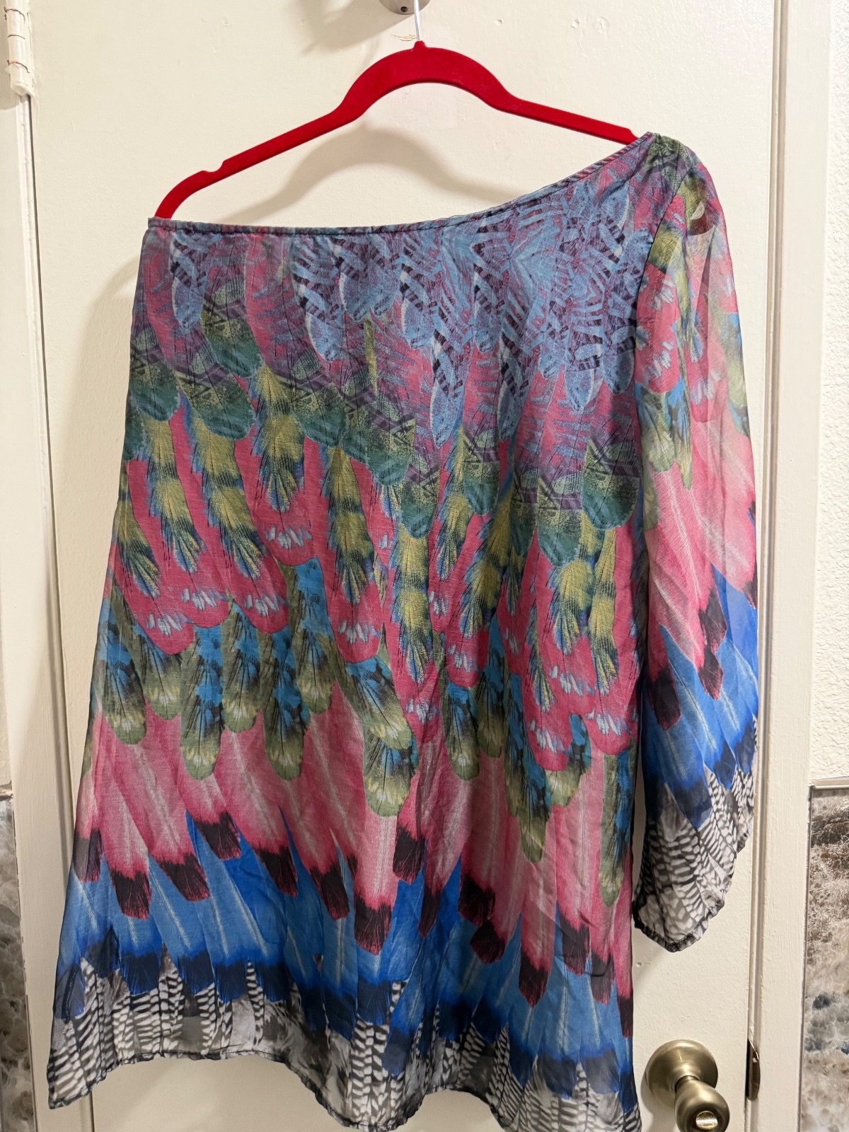 Foreign Exchange Women\'s One-Shoulder Sheer Dress with Feather Print Foreign Exchange Women\'s One-Shoulder Sheer Dress with Feather Print