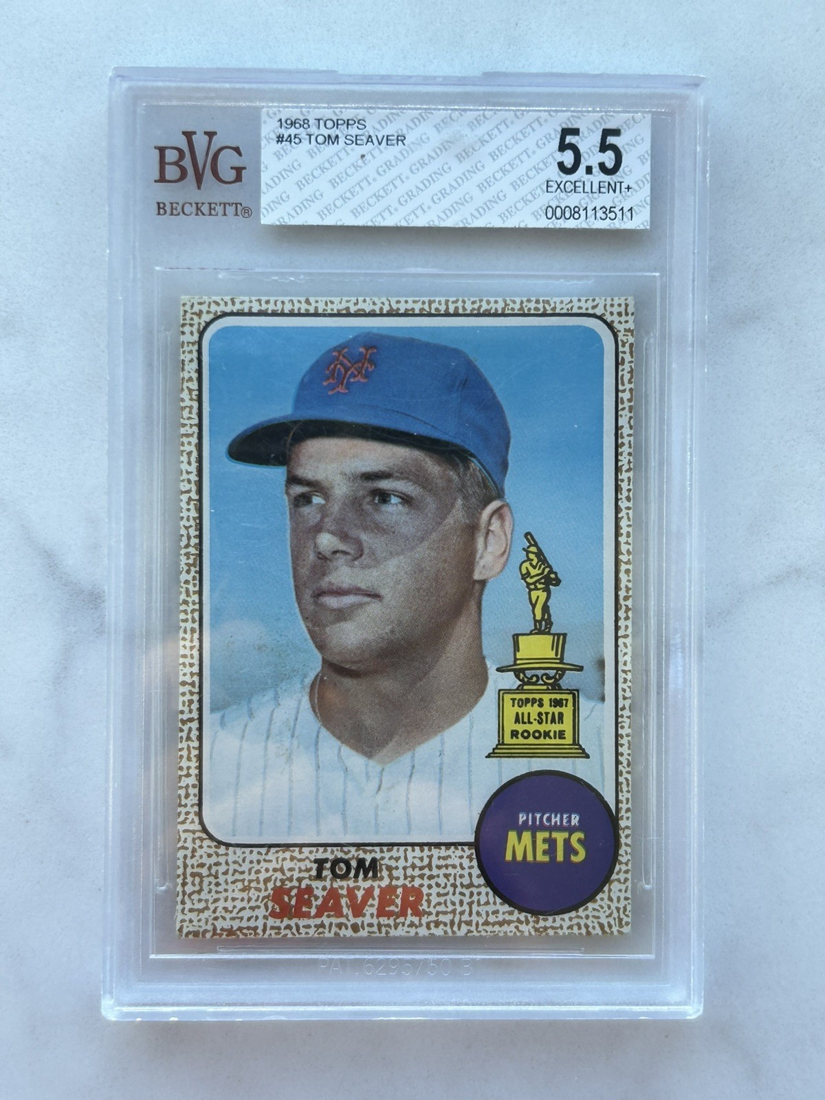1968 Topps #45 Tom Seaver Mets Beckett 5.5 BVG Graded EX+ 1968 Topps #45 Tom Seaver Mets Beckett 5.5 BVG Graded EX+