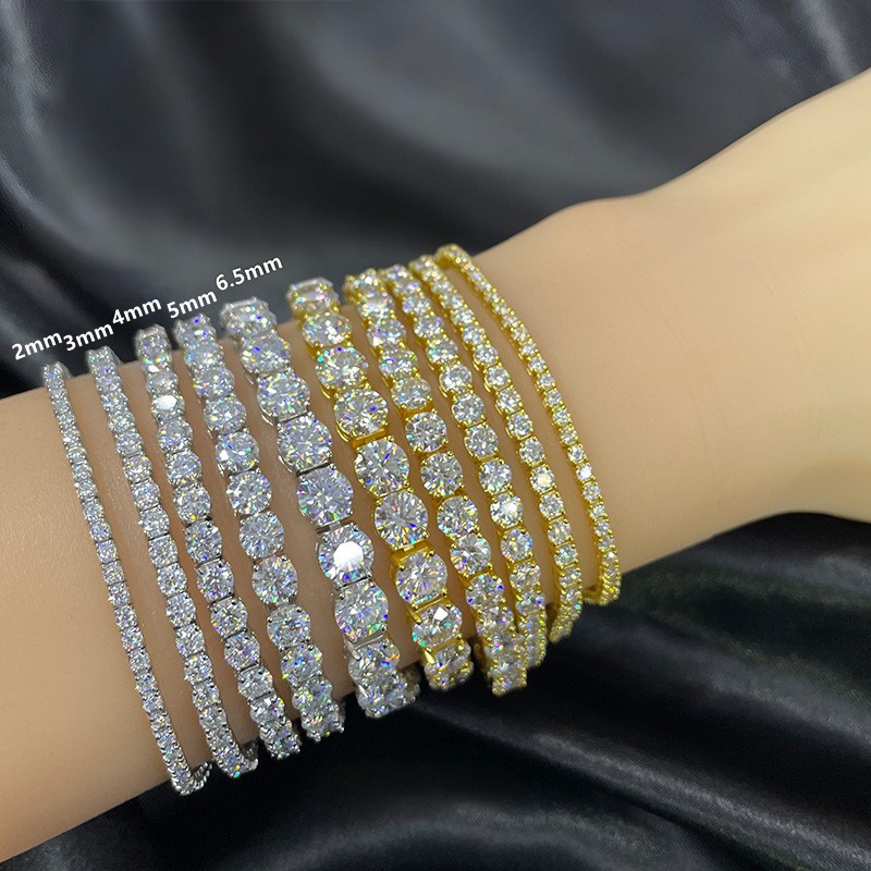 2-6.5mm VVS1 MOISSANITE Tennis Chain Bracelet S925 Sterling Silver - Men Women