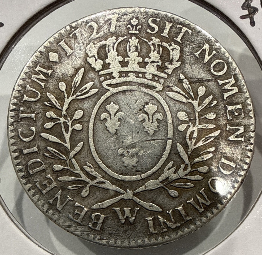 1727 1/2 Ecu France Silver Coin - Lille Mint - King Louis XV (F488) 1727 1/2 Ecu France Silver Coin - Lille Mint - King Louis XV (F488)