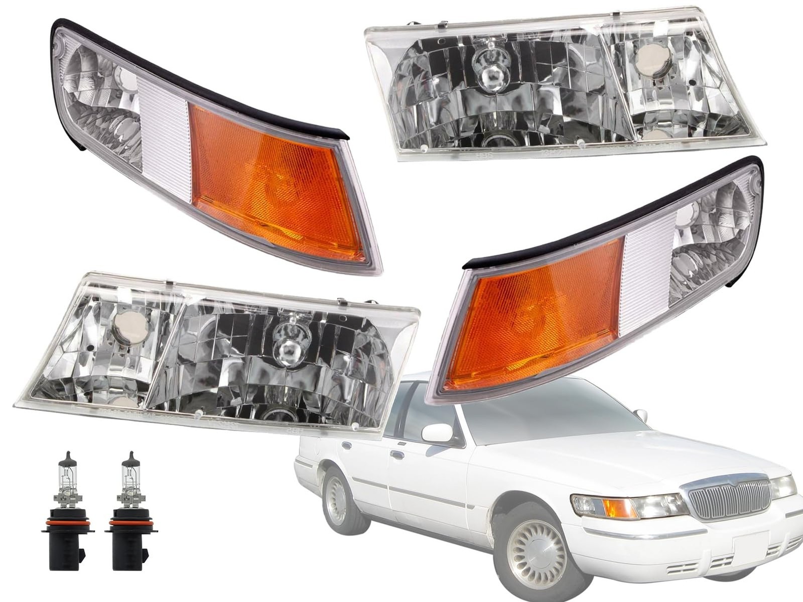 APA Replacement Combo Set of Headlight and Corner Lamp for 1998-2002 Grand Ma...