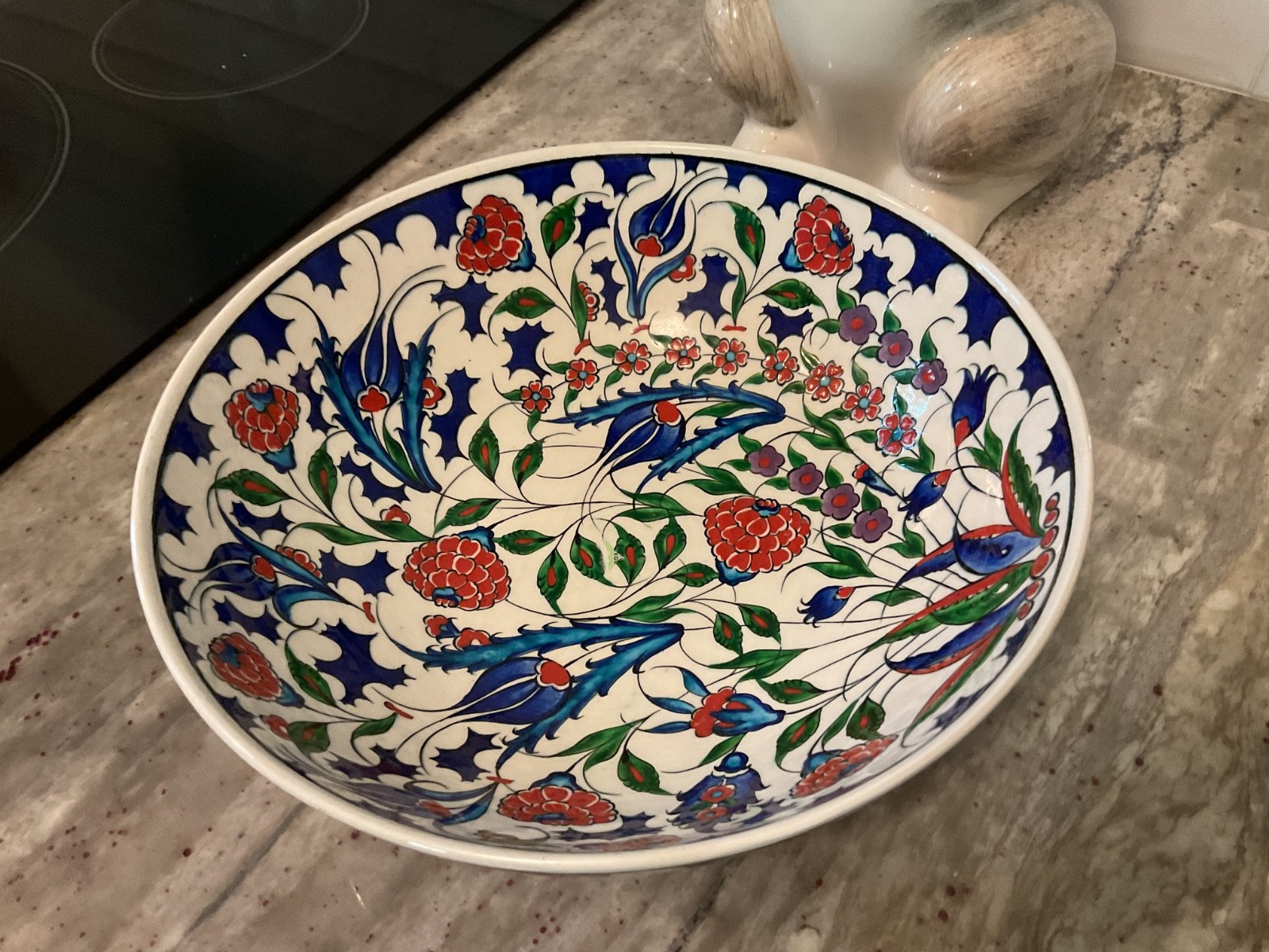 Turkish hand painted large bowl Iznik floral motif pattern signed