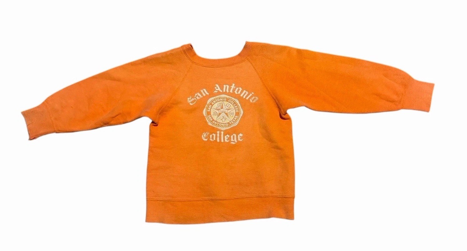 Vintage 50s Youth Sweatshirt Orange Faded Cotton San Antonio College Distressed